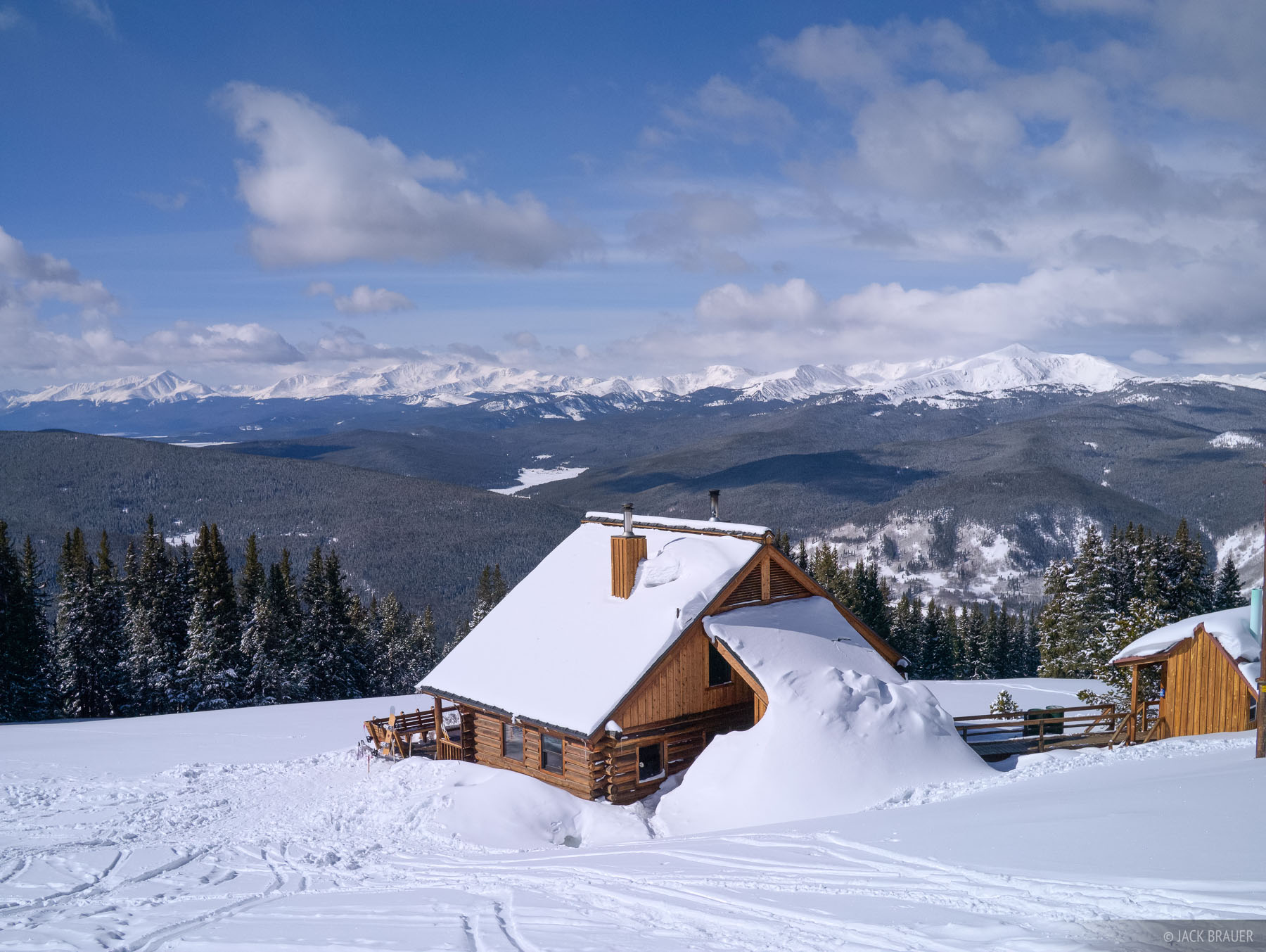 Looking over the Gore Range from a 10th Mountain Division Hut